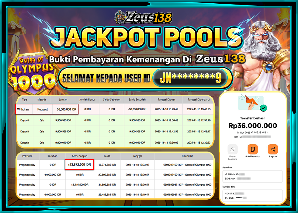 ZEUS138 GATES OF OLYMPUS 1000 Rp 36,000,000 LUNAS 