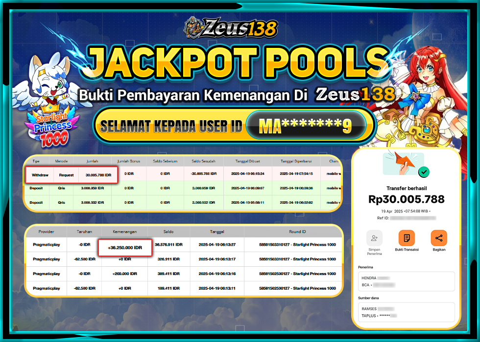 ZEUS138 STARTLIGHT PRINCES 1000  Rp.30.005.788,- LUNAS